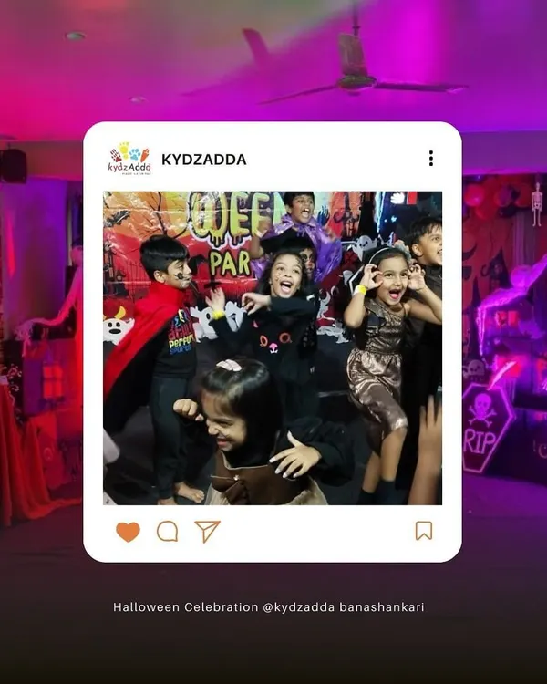 Halloween at Kydzadda is always a spooktacular affair! This photo captures the pure joy and excitement of our little ghosts and ghouls during our themed party at the Banashankari center.