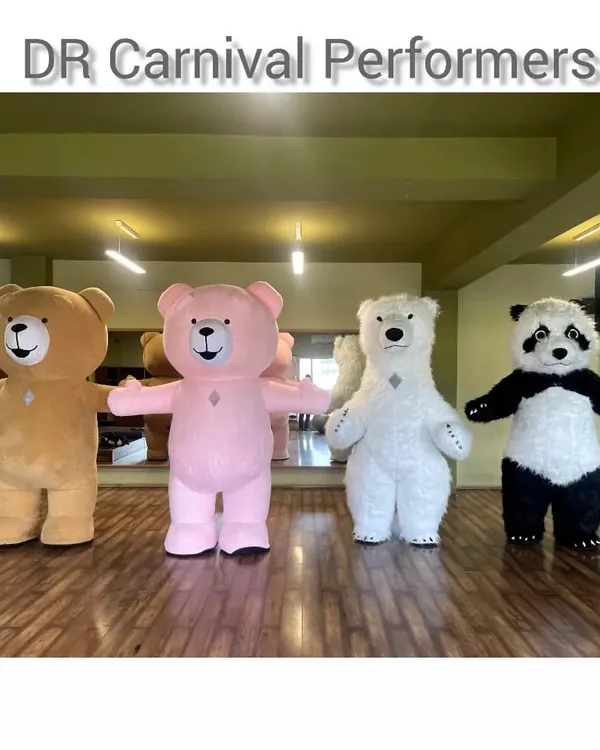 Meet the bear squad! We offer a variety of giant bear mascots, including the classic brown Teddy, a sweet pink Teddy, a fluffy white Polar Bear, and the ever-popular Panda.