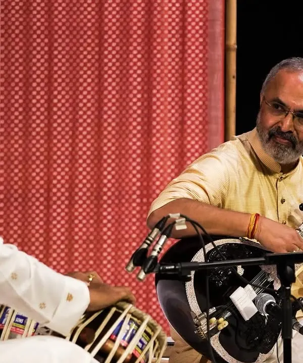 In conversation with the tabla, a key element of my solo Hindustani classical performances. This is the heart of the Maihar Gharana tradition, a deep, meditative experience I love sharing with audiences.