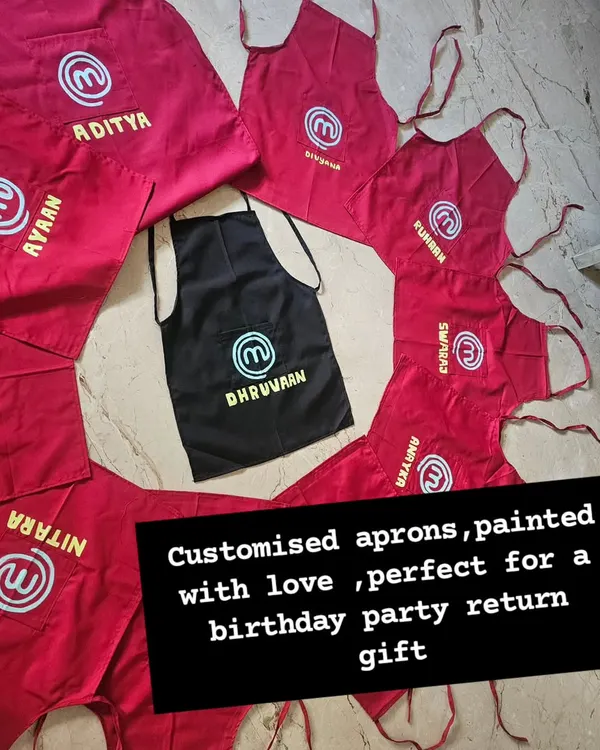 These customized aprons are the perfect return gift for a birthday party. Each one is hand-painted with love, making the little chefs and artists feel extra special.