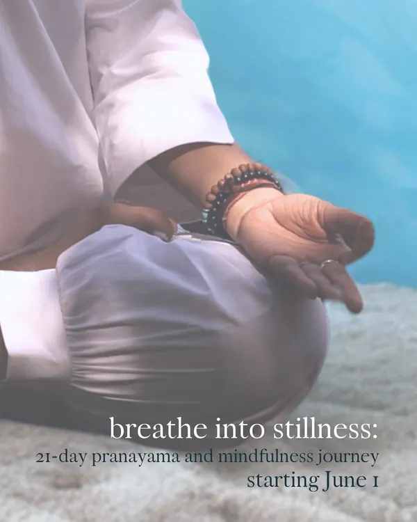 The title card for my signature 21-day pranayama and mindfulness journey. This program is my offering to help you cultivate a daily practice and find a sense of inner calm that you can carry with you.