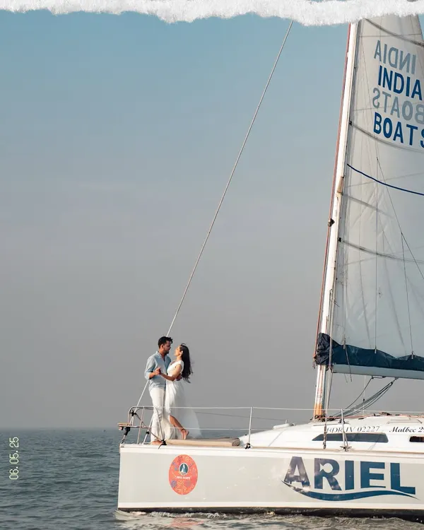 On the open sea, with nothing but the horizon ahead, we found a moment that felt as vast and timeless as their love. This is the kind of cinematic pre-wedding photography I love to create, turning your story into a beautiful visual epic.