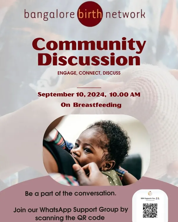 We invite you to join our community discussion on breastfeeding. This poster gives details for our upcoming session and includes a QR code to join our WhatsApp support group, a safe space to ask questions and connect with fellow moms.
