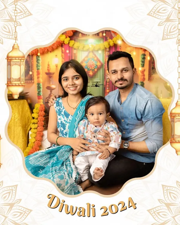 A beautiful family portrait from my Diwali 2024 mini-sessions. The decorative frame adds a festive touch to this memory, captured in my studio against a vibrant, traditional backdrop.