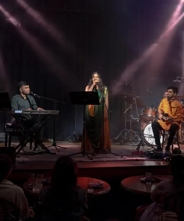 A wide view of our performance at The Piano Man jazz club in New Delhi. It was a wonderful opportunity to present our classical fusion music to a different kind of audience in a very cool setting.