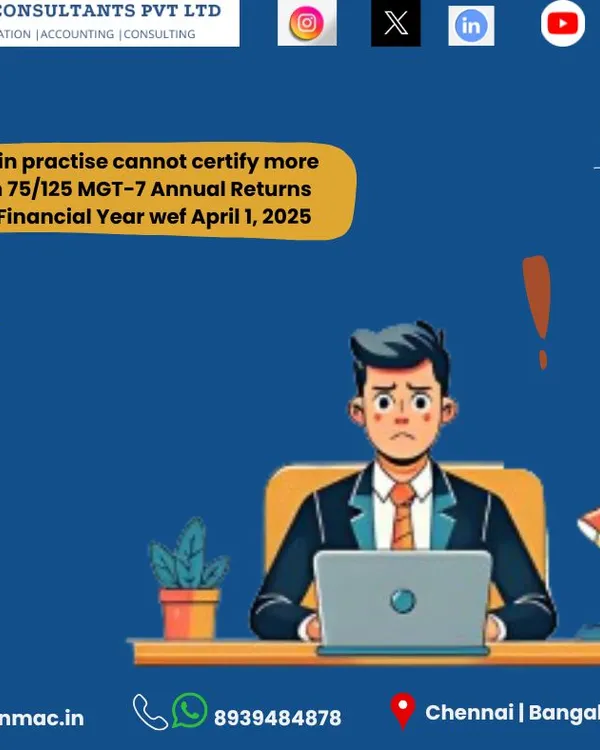 An important update for practicing Company Secretaries. From April 1, 2025, a CS in practice cannot certify more than a specific number of MGT-7 annual returns in a financial year.