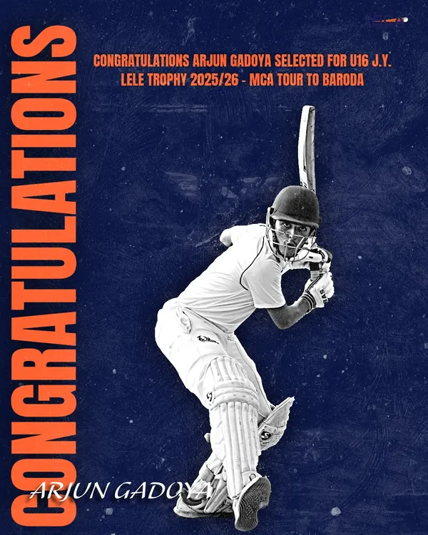 We congratulate Arjun Gadoya on his selection for the U-16 J.Y. Lele Trophy. This is a significant achievement and a result of his consistent performances in selection tournaments.