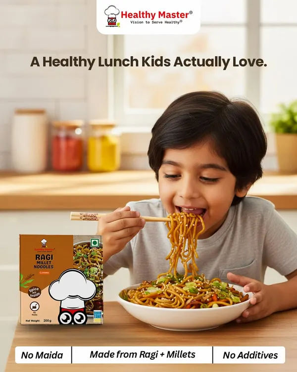 (Hero Media) A joyful mealtime moment with my Ragi Millet Noodles. I created these so kids can enjoy a delicious bowl of noodles and parents can feel good about serving it, as it's made from wholesome ragi and millets with absolutely no maida or additives.