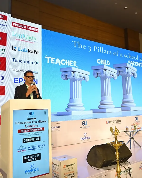 On stage at the Education Excellence Conclave, I presented my framework of the "3 Pillars". This visual helps school leaders and teachers understand the critical, interconnected roles that parents, teachers, and children play in a successful educational ecosystem.