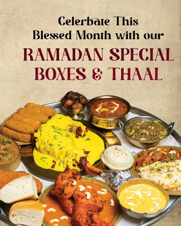 Celebrate the blessed month with our Ramadan Special Boxes and Thaal. This image showcases the grand spread we offer, perfect for sharing with family and friends during Iftar.