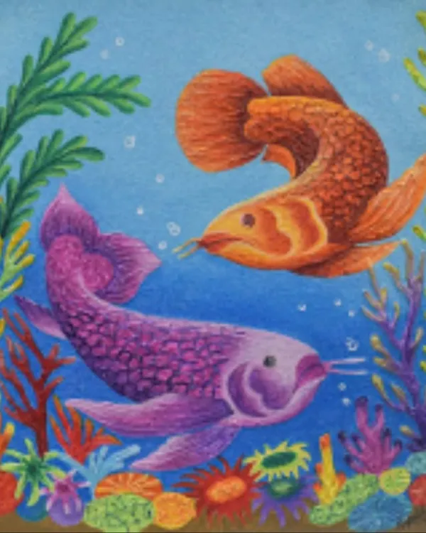 A piece from my portfolio featuring two colorful fish. I love working with vibrant colors and capturing the beauty of the underwater world.