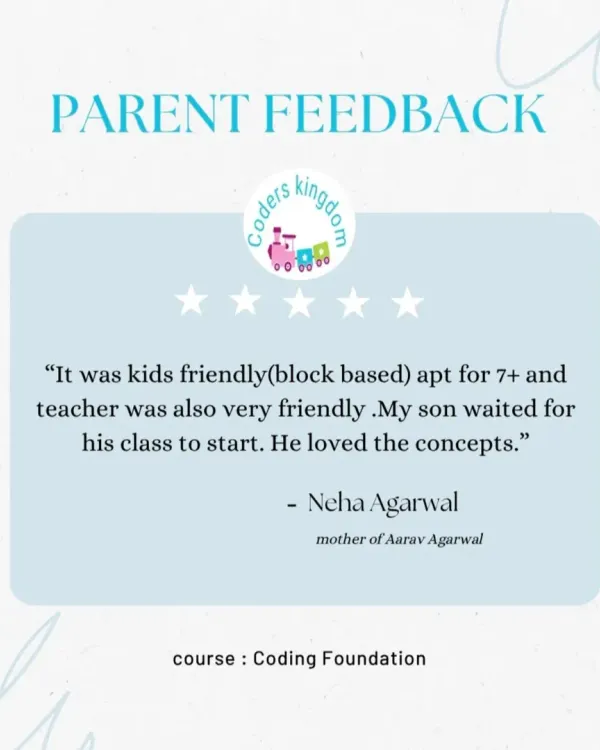 "He loved the concepts." This feedback for our Coding Foundation course highlights how our kid friendly, block based approach gets children excited and eager for their next class.