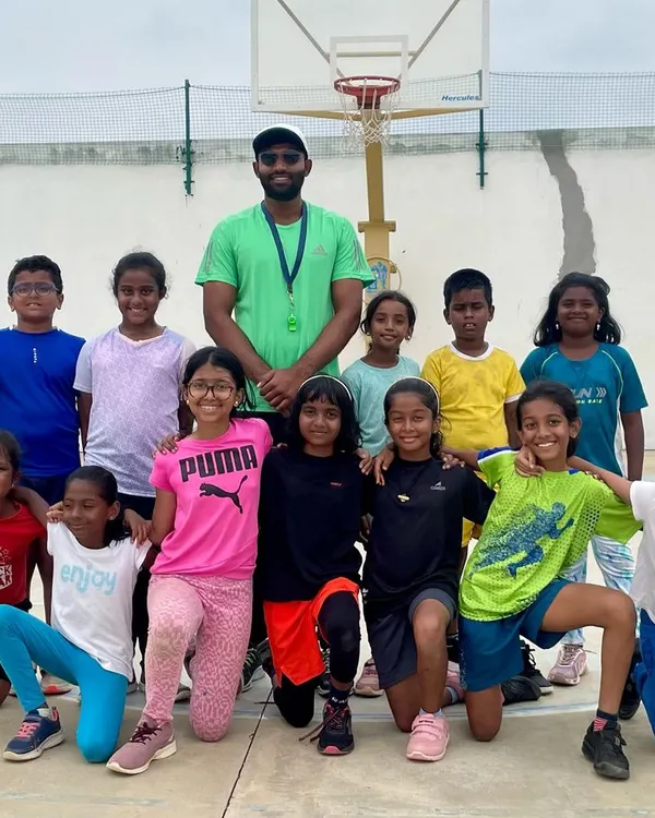 Leading a group of young girls at a summer camp in Yelahanka. My youth basketball programs are designed to be fun, engaging, and focused on building a strong foundation of skills from an early age.