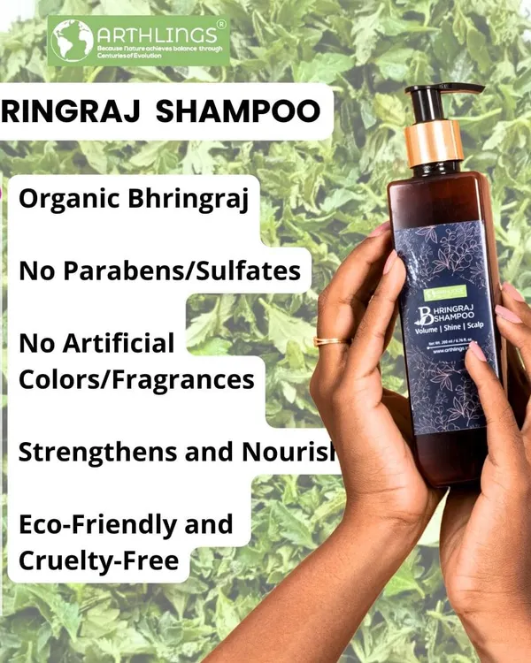 Here are the key reasons to choose our Bhringraj Shampoo. It is made with organic Bhringraj, is free from parabens and sulfates, contains no artificial colors or fragrances, and is cruelty-free. It’s designed to strengthen and nourish your hair naturally.