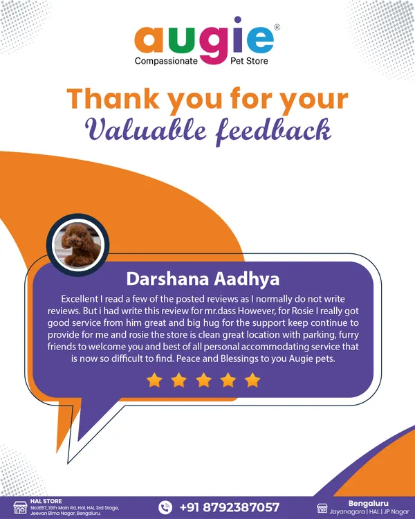 A huge thank you to Darshana Aadhya for this heartwarming review. I'm so thrilled you and Rosie had a wonderful experience at our HAL store. My team and I are here to make every pet and parent feel right at home.