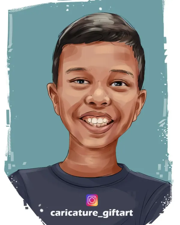 A happy birthday caricature for a young boy. This close-up caricature style is great for capturing a child's bright smile and personality.