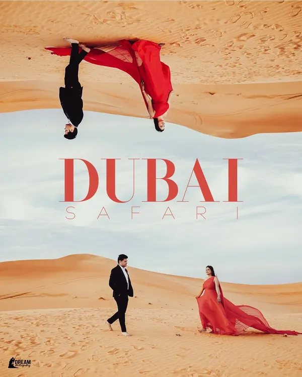 A creative and artistic composition from a Dubai desert safari shoot. I love playing with perspectives to create a truly unique and memorable pre-wedding photograph.
