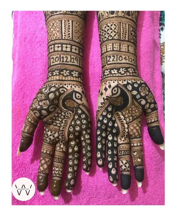 This is what henna dreams are made of. I loved creating this full engagement design, weaving in personal details like the couple's special dates and beautiful peacock motifs to celebrate their new beginning.