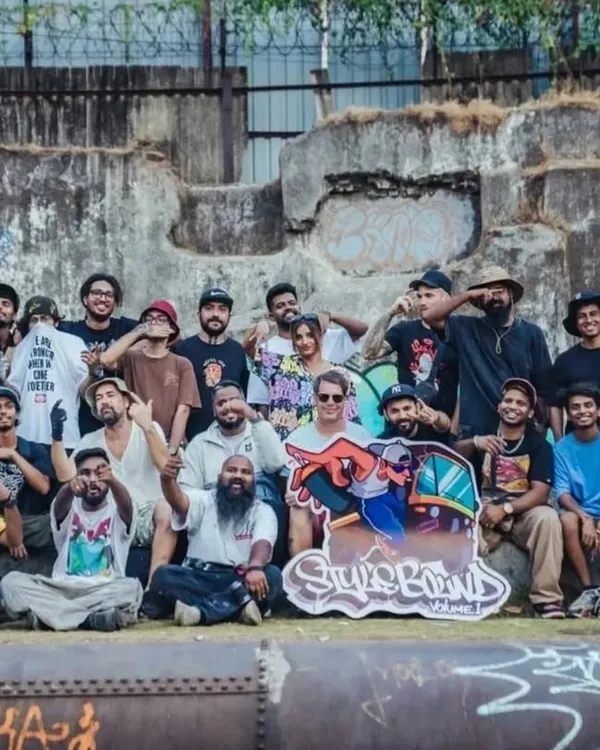 The whole crew at the Stylebound graffiti festival. Events like this bring together artists from all over, and it's an honor to paint alongside so many talented people from the Indian graffiti scene.