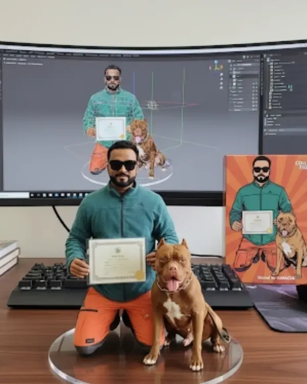 This is a custom figurine of me and my boy Thor, celebrating our partnership. It's a great reminder of the special bond we share, which is what I strive to help all my clients build with their own dogs.