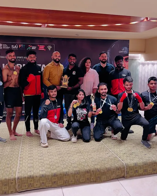Team UMC celebrating a massive haul of medals at the 5th State Level Kickboxing Championship. Every fighter on this stage earned their place through grit and hard work.
