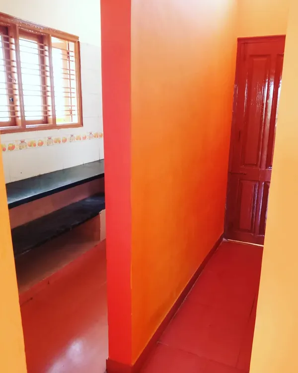 Using bold colors like this orange can add a lot of energy to a space. This photo shows a hallway I painted, where the accent wall creates a warm and welcoming path through the home.