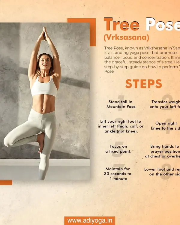 This is a step by step guide to Vrikshasana, or Tree Pose. It is a wonderful standing pose that promotes balance, focus, and concentration, mimicking the graceful, steady stance of a tree.