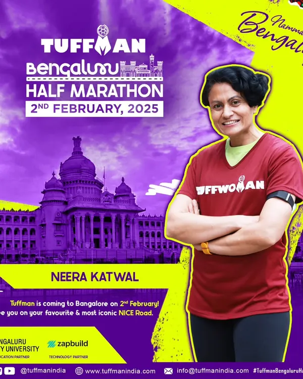 An official poster for the Tuffman Bengaluru Half Marathon featuring me. It's an honor to be associated with great running events in our city.