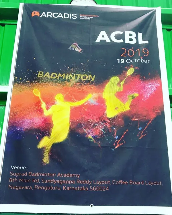 This is the official event banner from the Arcadis Badminton League held at my academy. I work with companies to create branded events that feel unique to their organization.
