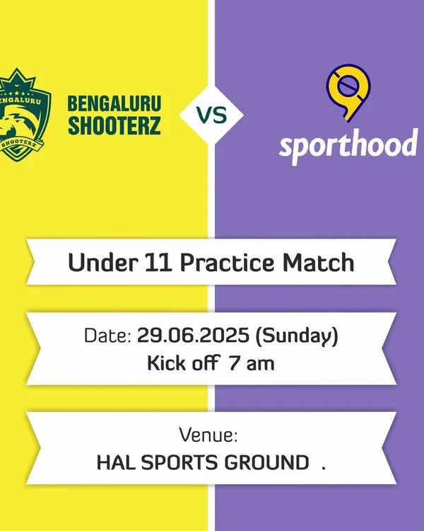 An announcement for a U-11 football practice match against Sporthood FC at HAL Sports Ground, a key part of our player development program.