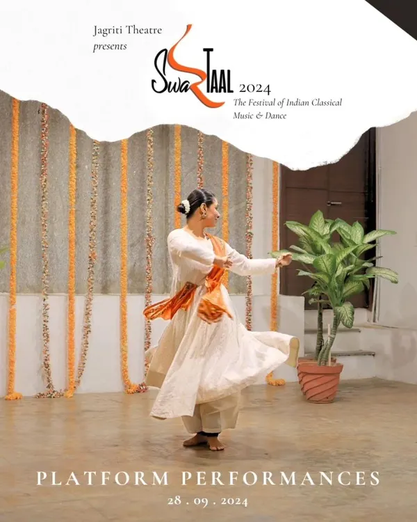 A young Kathak dancer performs at our "Platform Performances" event, part of the SwarTaal festival. We provide a stage for trained artists to showcase their skills.