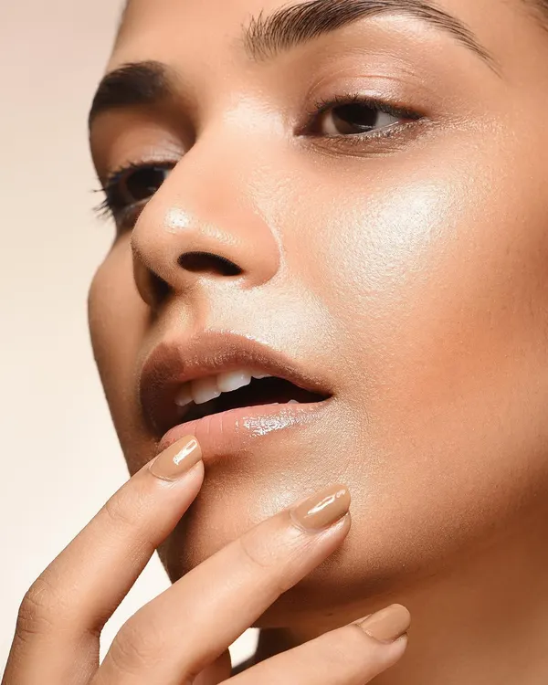 This is a macro beauty photograph from the 'Kaia' series, emphasizing pure skin texture and a simple, natural look. It's ideal for skincare brands that want to showcase a healthy, glowing complexion.