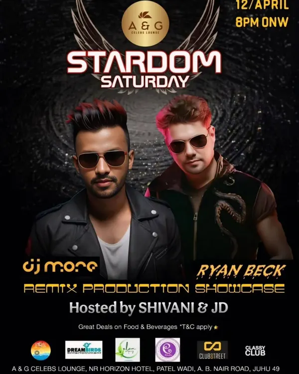 A poster for "Stardom Saturday," where I showcased my remix productions alongside the talented Ryan Beck.