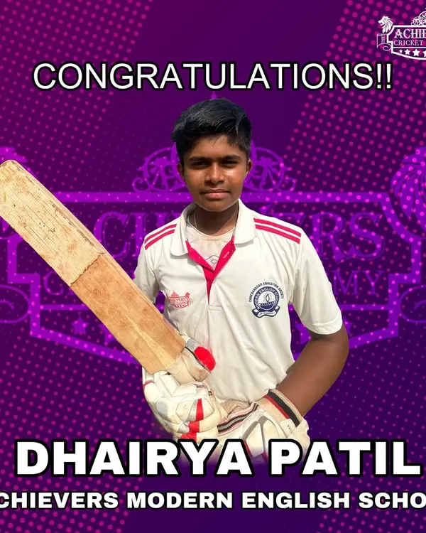 Congratulations to Dhairya Patil, a student of Achievers Modern English School, on his selection for the Mumbai Under-14 team. His dedication has paid off, and we are proud to have been a part of his journey to the West Zone League.