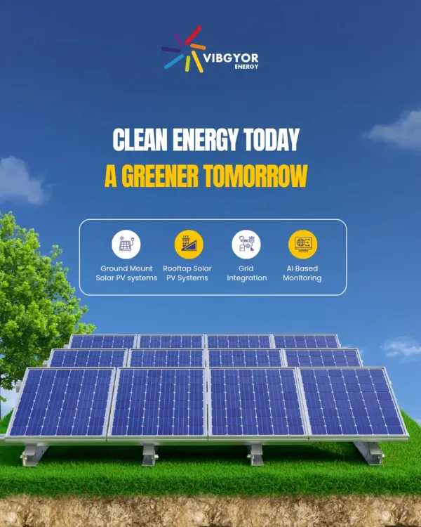 Our mission is to deliver clean energy today for a greener tomorrow. We provide a comprehensive suite of services, including ground mount and rooftop solar PV systems, grid integration, and AI-based monitoring to help build a sustainable future.