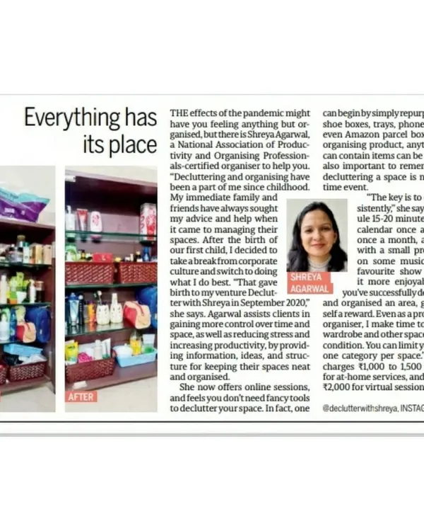 I was so thrilled to be featured in Midday India. It's an honor to share my passion for organizing and to help people understand that a little help is all you need to get started.