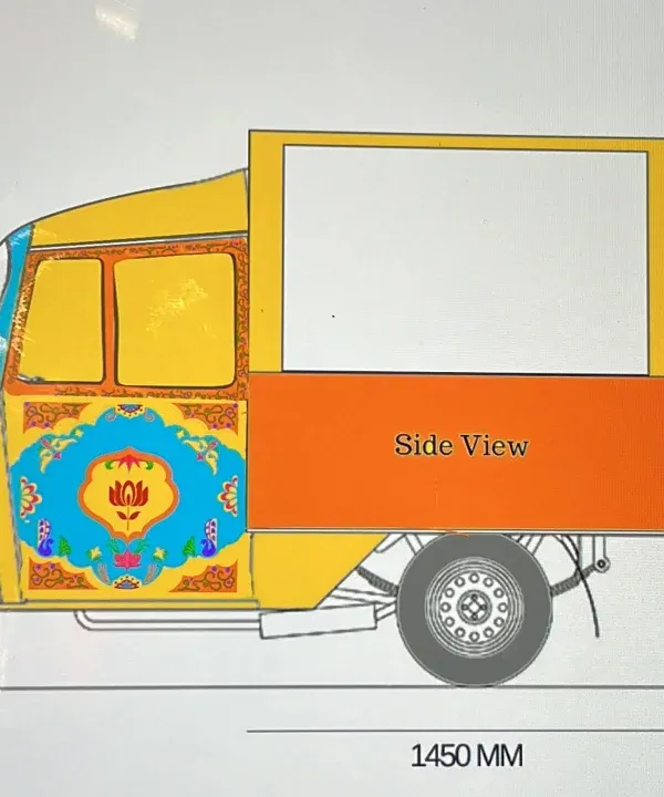 Every great journey starts with a map. This was our initial design proposal, a digital blueprint outlining the dimensions and artistic concept for turning the auto-rickshaw into a piece of functional art.