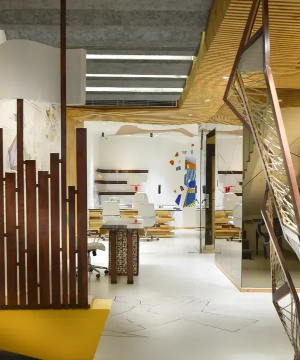 An overview of the AMG Real Estate office, a 1,000 sq. ft. basement space we designed to break away from conventional office clichés. The design creates a modern, immersive environment that redefines the workspace through design-driven thinking.