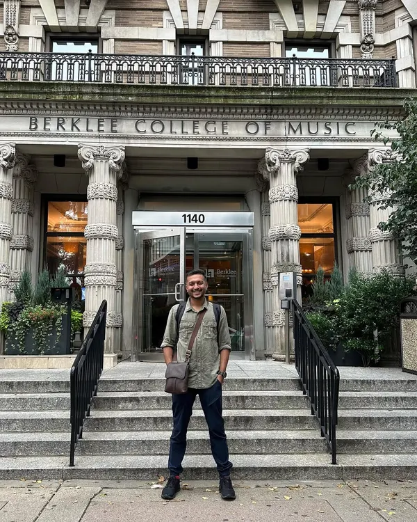 Living a musician's dream. This photo was taken after conducting a workshop at the prestigious Berklee College of Music in Boston.