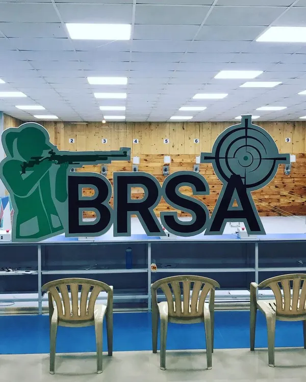 The heart of our academy. This is the view of our 10 meter shooting range, featuring our BRSA branding, ready for another day of training champions.