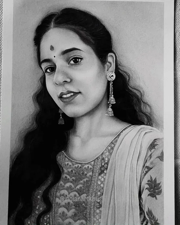 Here is a finished A4 size commission of a beautiful client. I focused on the soft texture of her hair and the intricate patterns on her traditional attire, using different grades of graphite pencils to achieve depth.