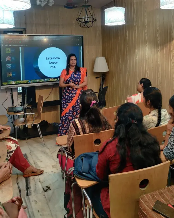 This is a moment from our corporate session at Quastech Software Training Institute on International Women's Day. Dr. Meghavi Shah is seen here beginning her insightful session on anger management, providing practical Ayurvedic techniques for emotional balance.