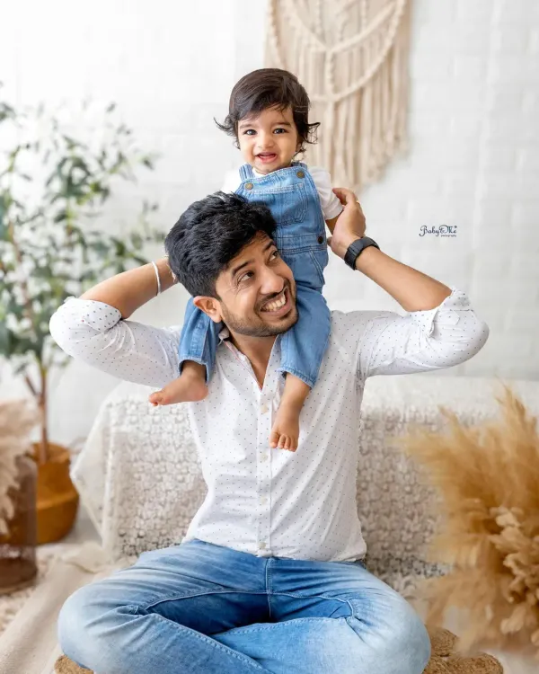 This is what pure joy looks like. I love capturing these candid father and son moments in my light and airy boho studio setup, creating memories that feel as warm as they look.