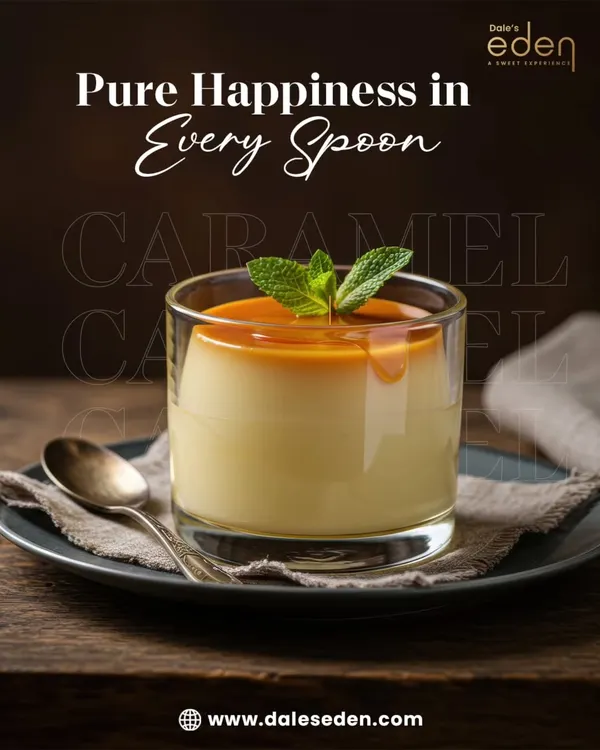 Pure happiness in every spoon. Our Caramel Custard is a signature dessert, perfectly smooth and topped with a rich caramel sauce.