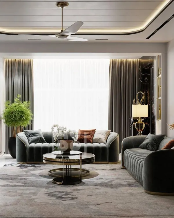 Modern luxury meets ultimate comfort in this stunning living space. We used rich velvet textures, subtle golden accents, and natural greenery to create a perfectly balanced and inviting aesthetic.