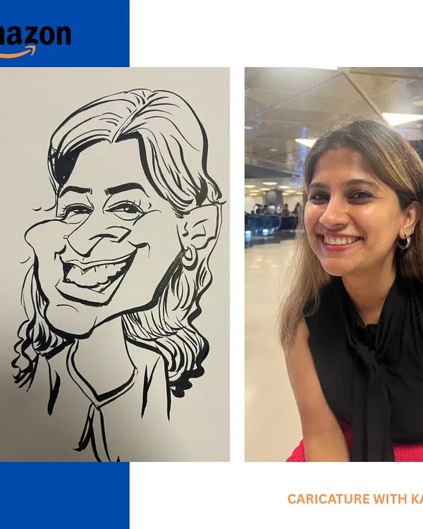 Bringing smiles to the Amazon office. Live caricatures are a fantastic way to boost morale and add a creative spark to the workplace. This employee's smile says it all.