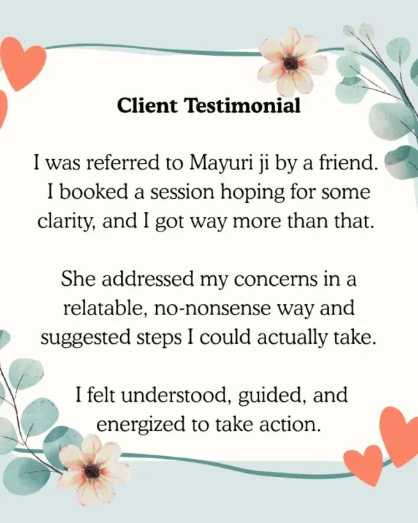 This client found my no-nonsense approach and actionable steps to be a refreshing change, leaving them feeling understood and energized to move forward.