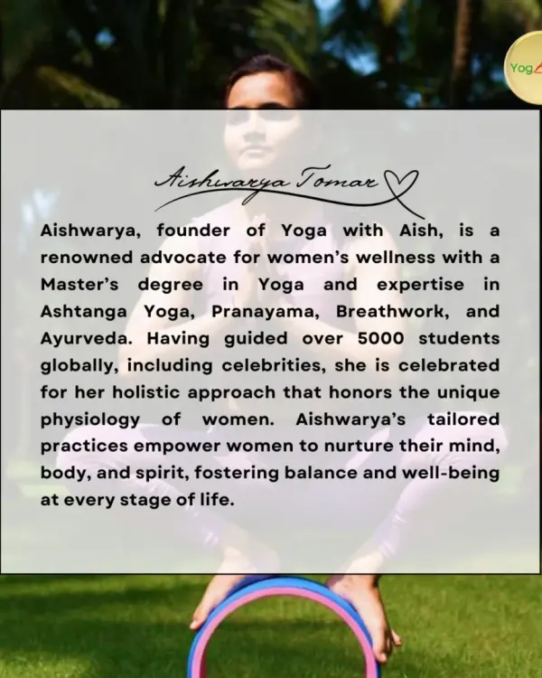 I am thrilled to host workshops with experts like Aishwarya Tomar, a renowned advocate for women's wellness. These sessions are designed to empower women with knowledge and practices to nurture their mind, body, and spirit at every stage of life.
