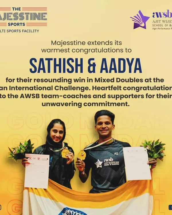 A resounding win for Sathish and Aadya in Mixed Doubles at the Iran International Challenge. We congratulate them and the entire AWSB coaching team for their unwavering commitment.