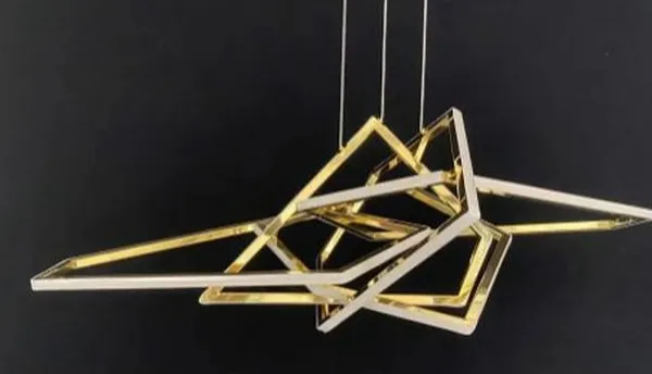 This geometric LED pendant is a true statement of modern design, featuring interlocking triangular forms in stainless steel. It's an abstract, sculptural piece that brings a dynamic and artistic energy to any contemporary space.